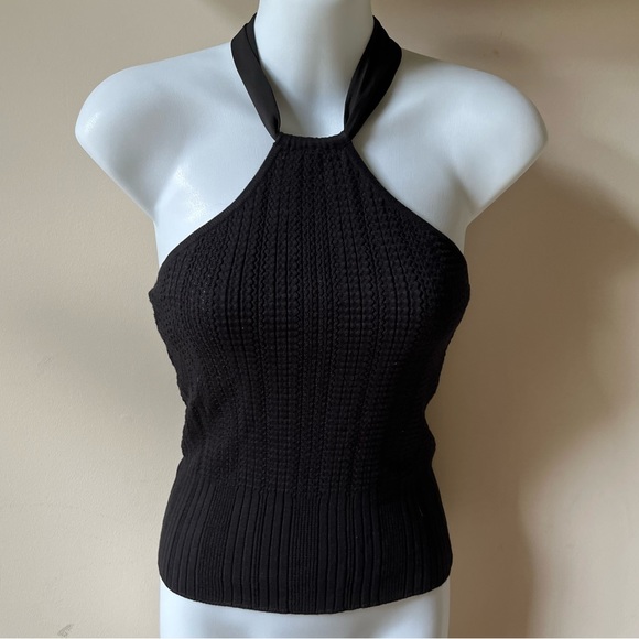 Beth Bolli, small NWOT black knit halter crop with bow tie back cotton small - Picture 1 of 9